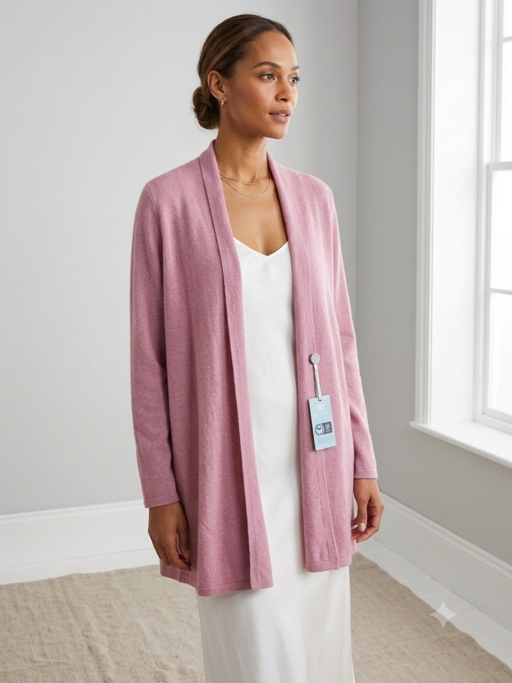 NWT Pure Collection Rose Quartz Cashmere Gassato Swing Cardigan Sweater Sz XL